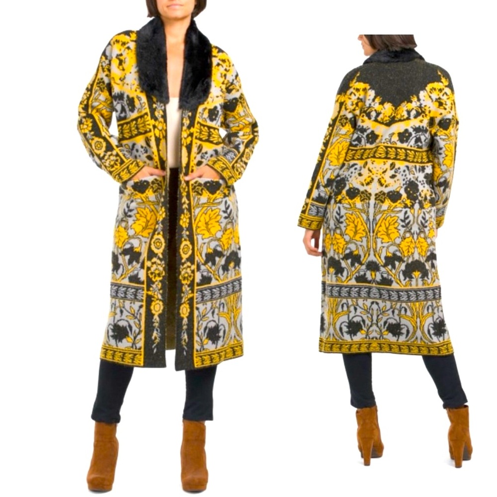 VERTIGO PARIS-BLACK COMBO Floral
Bloom Coatigan-Long Sweater Jacket-Sz XL